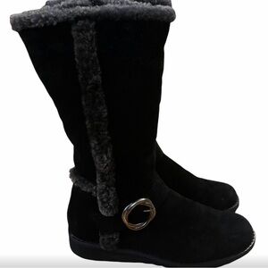 Stuart Weitzman Black Tall Sherpa Side Zipper Winter Boots